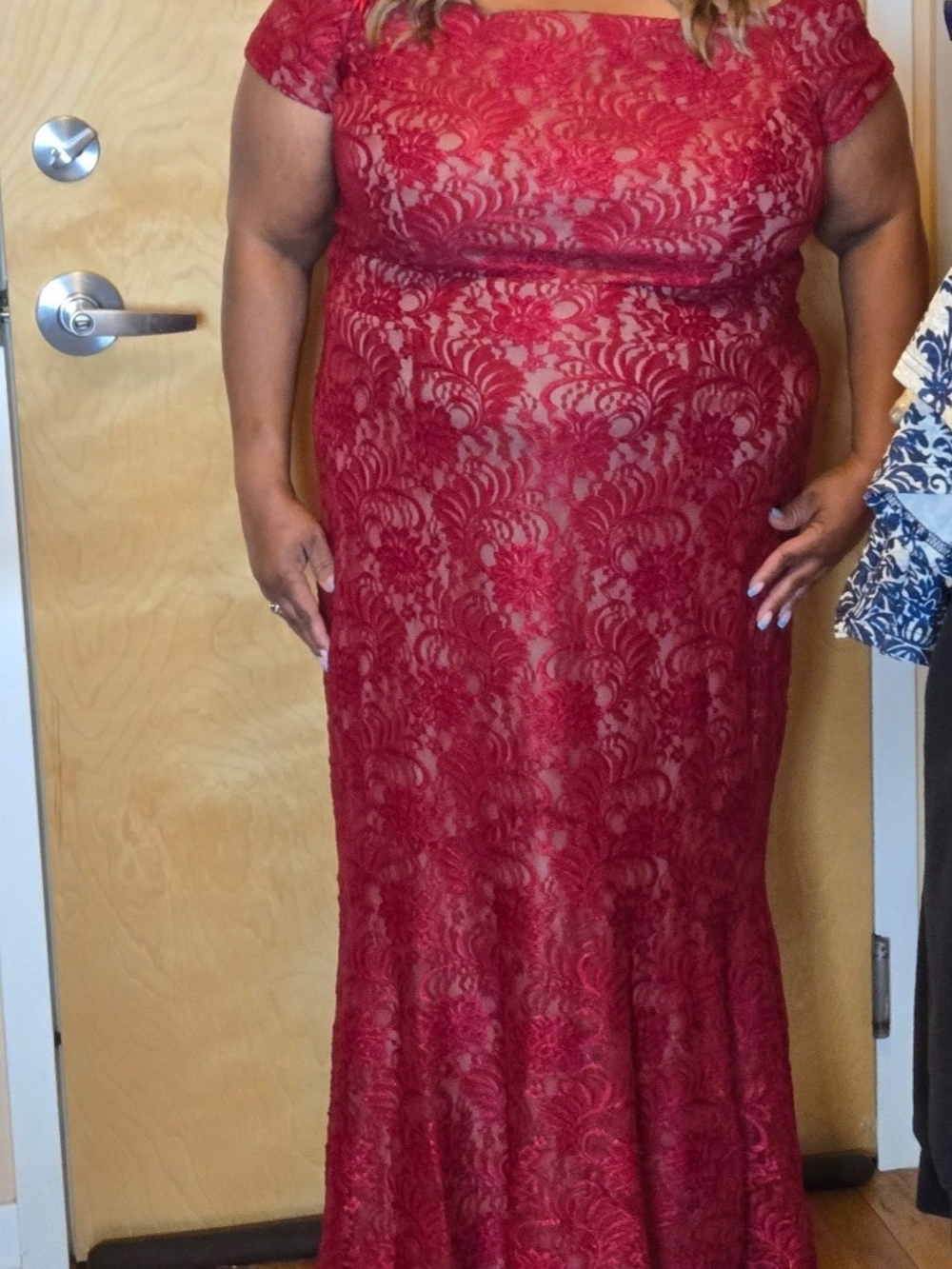 Alex Evenings Red Lace Off-Shoulder Maxi Gown